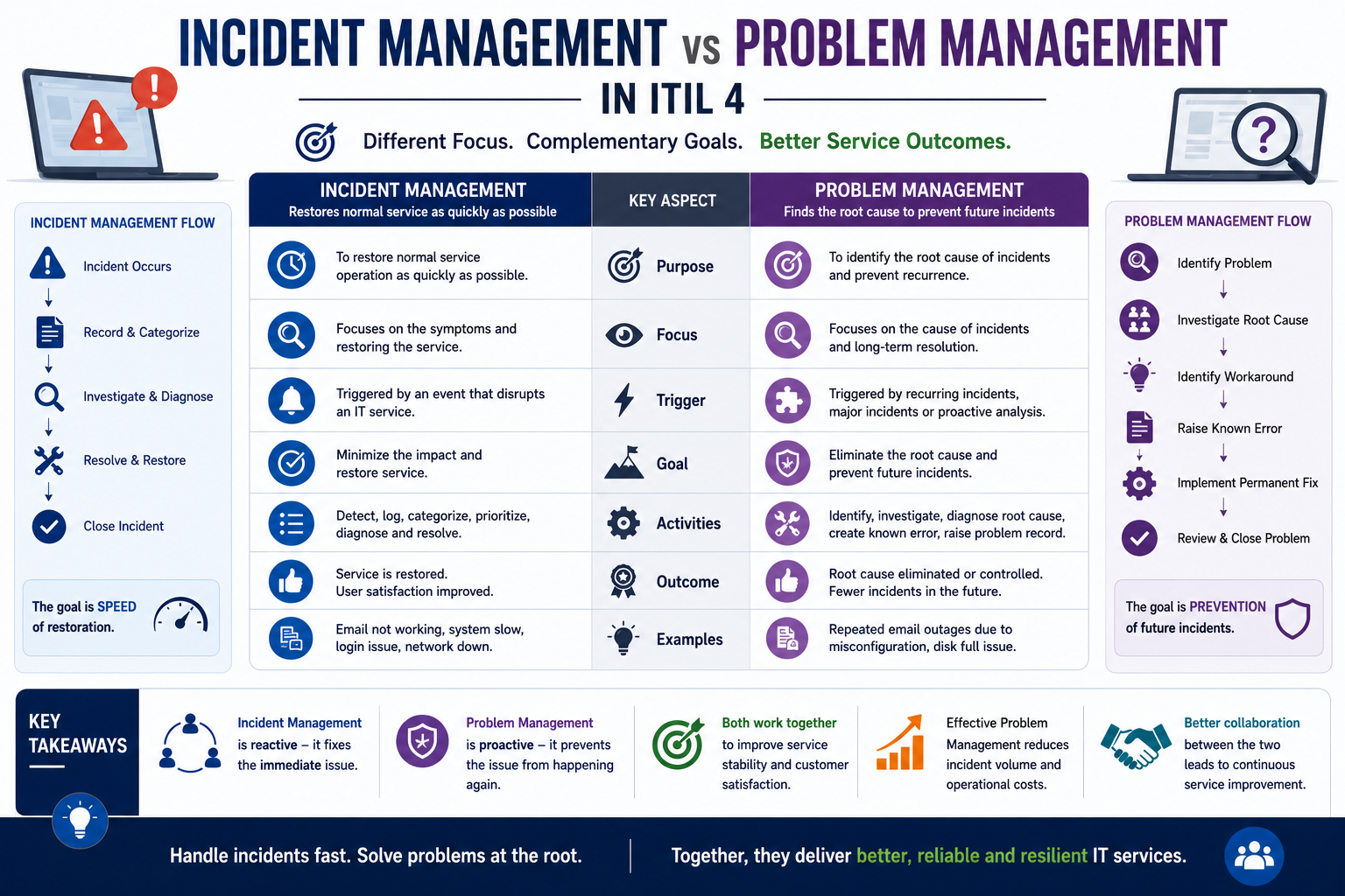 Incident Management vs Problem Management in ITIL 4